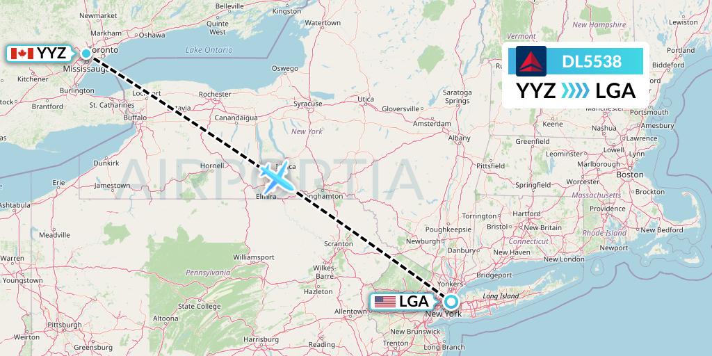 DL5538 Delta Air Lines Flight Map: Toronto to New York