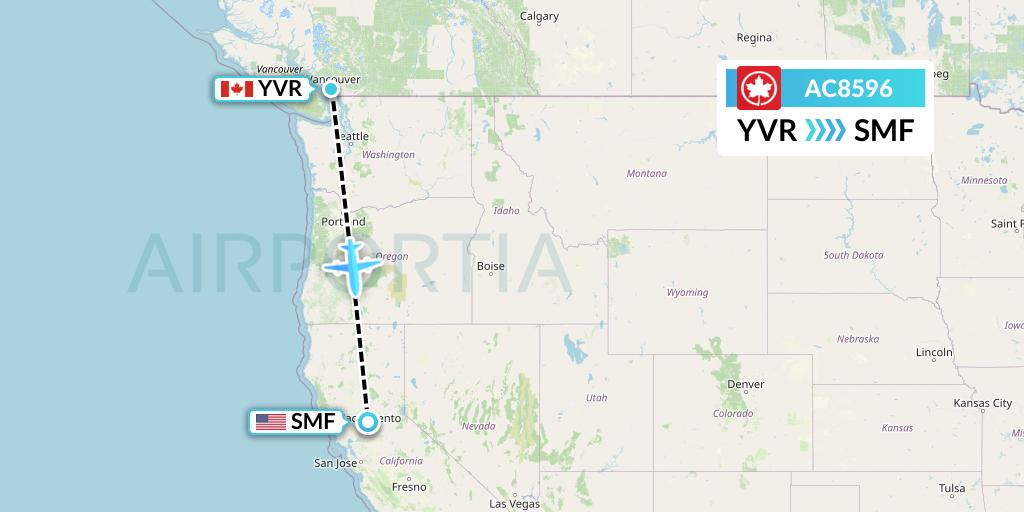 AC8596 Air Canada Flight Map: Vancouver to Sacramento