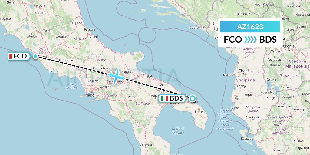 AZ1623 ITA Airways Flight Map: Rome to Brindisi