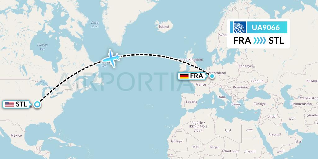 UA9066 United Airlines Flight Map: Frankfurt to St. Louis
