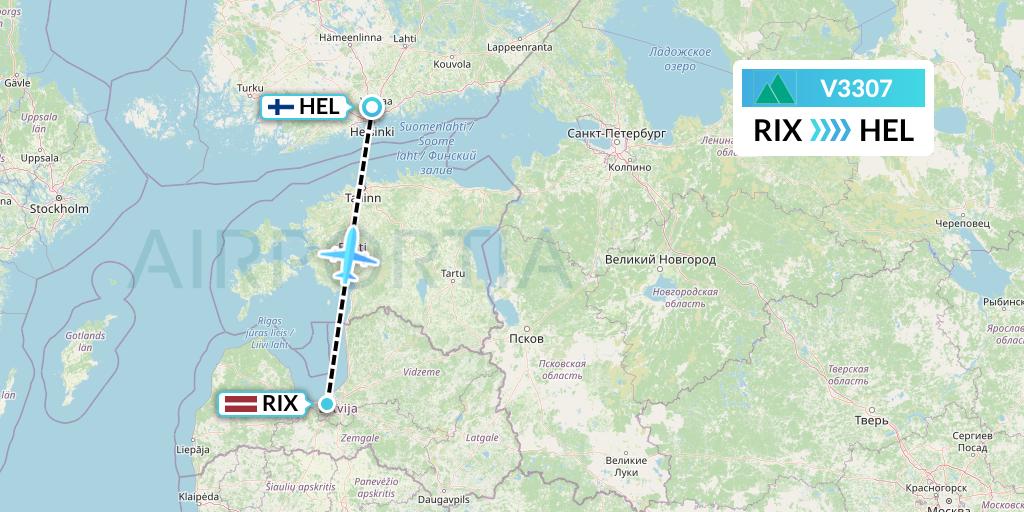 V3307 Carpatair Flight Map: Riga to Helsinki