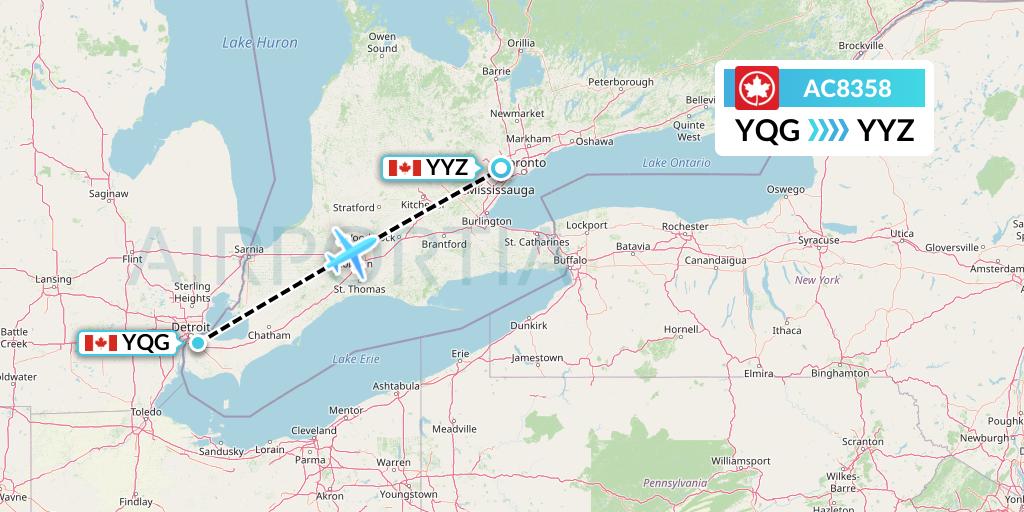 AC8358 Air Canada Flight Map: Windsor to Toronto
