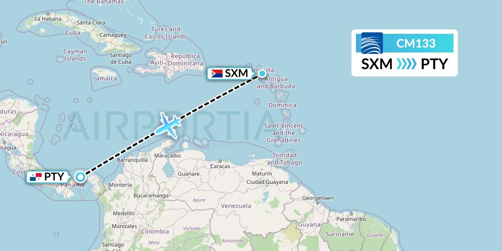 CM133 Copa Airlines Flight Map: Sint Maarten to Panama City