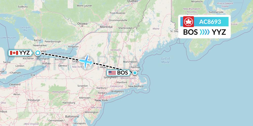 AC8693 Air Canada Flight Map: Boston to Toronto