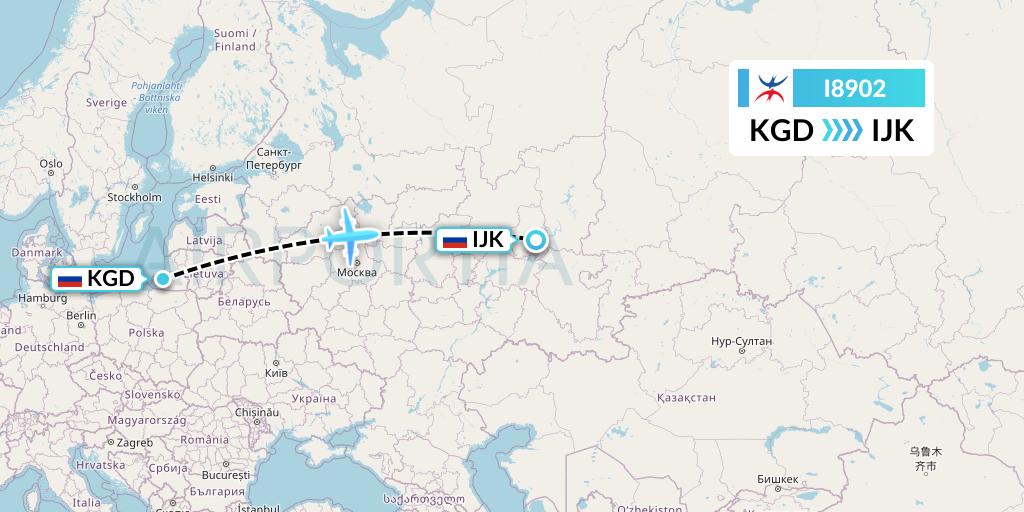 I8902 Izhavia Flight Map: Kaliningrad to Izhevsk