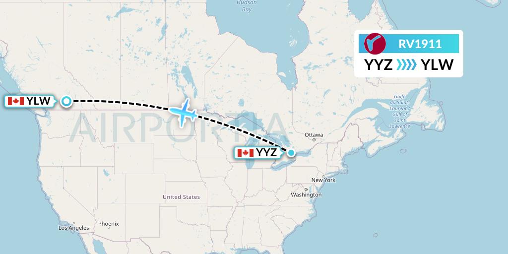 RV1911 Air Canada Rouge Flight Map: Toronto to Kelowna