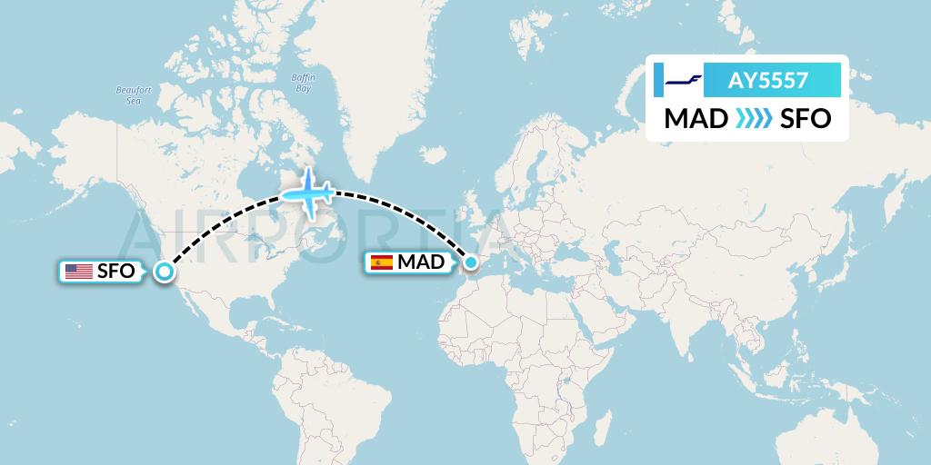 AY5557 Finnair Flight Map: Madrid to San Francisco