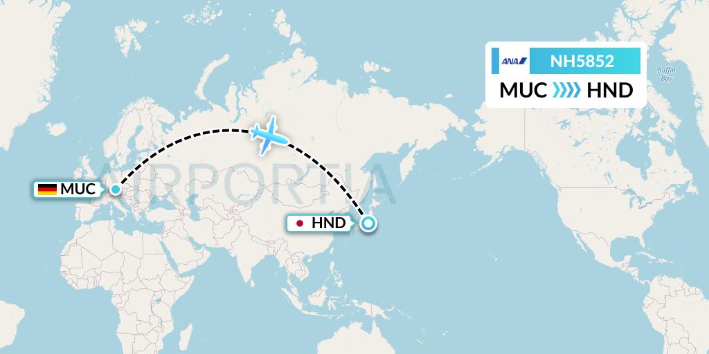 NH5852 All Nippon Airways Flight Map: Munich to Tokyo