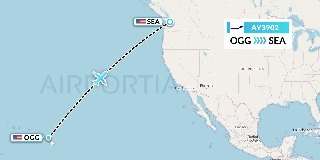 AY3902 Finnair Flight Map: Kahului to Seattle