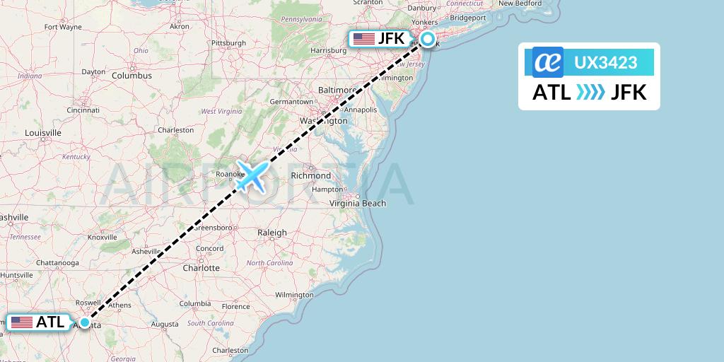 UX3423 Air Europa Flight Map: Atlanta to New York
