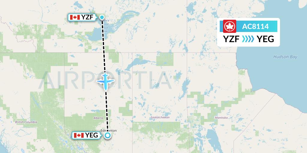 AC8114 Air Canada Flight Map: Yellowknife to Edmonton