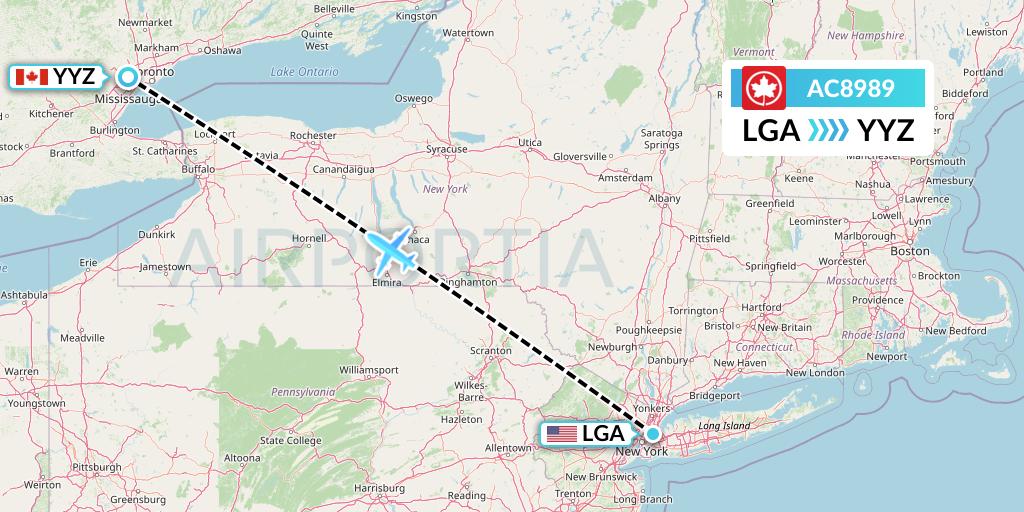 AC8989 Air Canada Flight Map: New York to Toronto