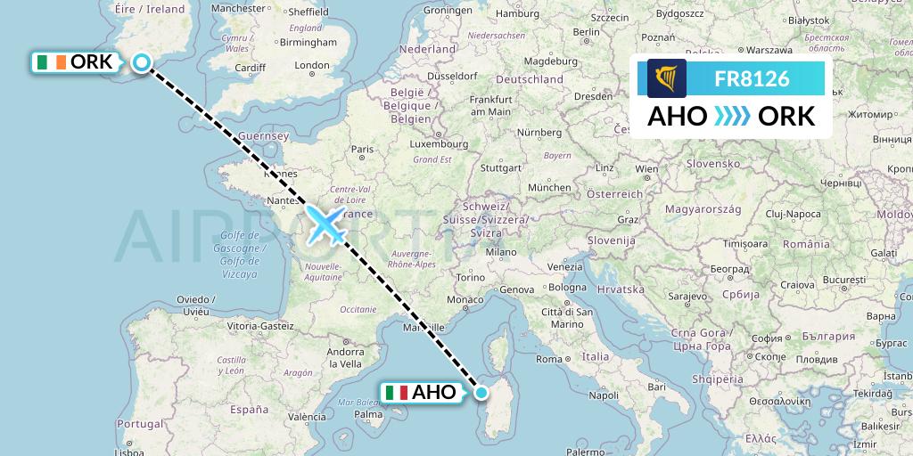 FR8126 Ryanair Flight Map: Alghero to Cork