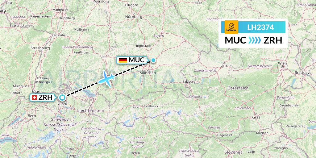 LH2374 Lufthansa Flight Map: Munich to Zurich