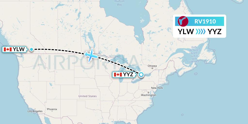 RV1910 Air Canada Rouge Flight Map: Kelowna to Toronto