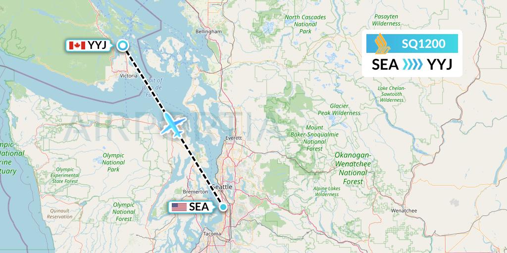 SQ1200 Singapore Airlines Flight Map: Seattle to Victoria