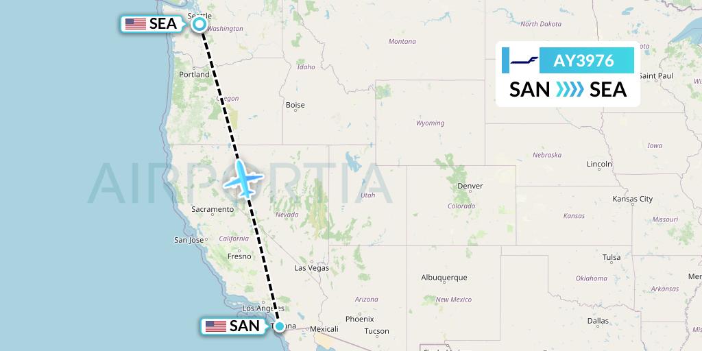AY3976 Finnair Flight Map: San Diego to Seattle