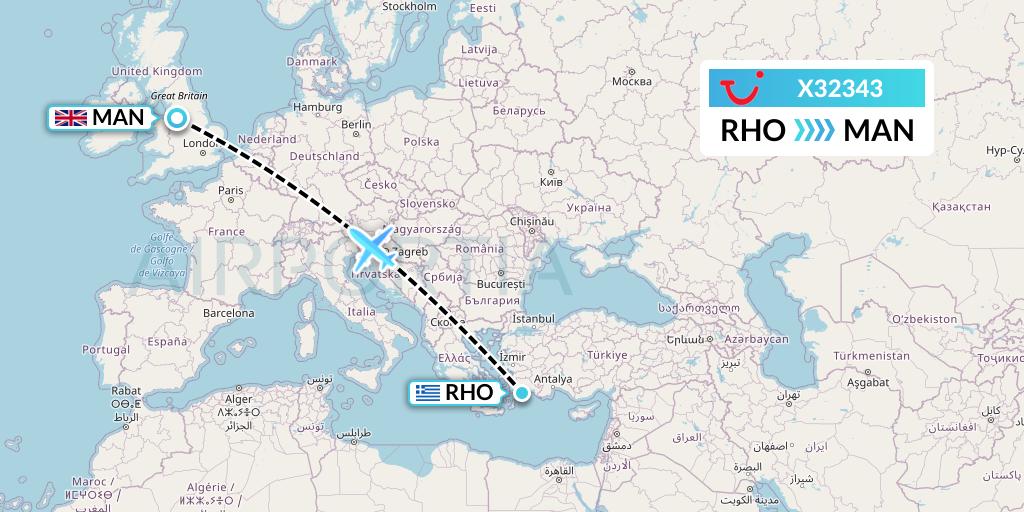 X32343 TUI fly Germany Flight Map: Rhodes to Manchester