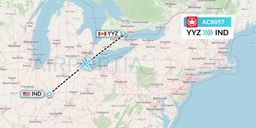 AC8897 Air Canada Flight Map: Toronto to Indianapolis