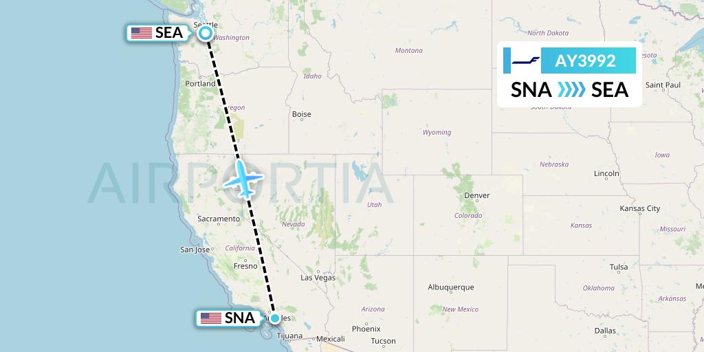 AY3992 Finnair Flight Map: Orange County to Seattle