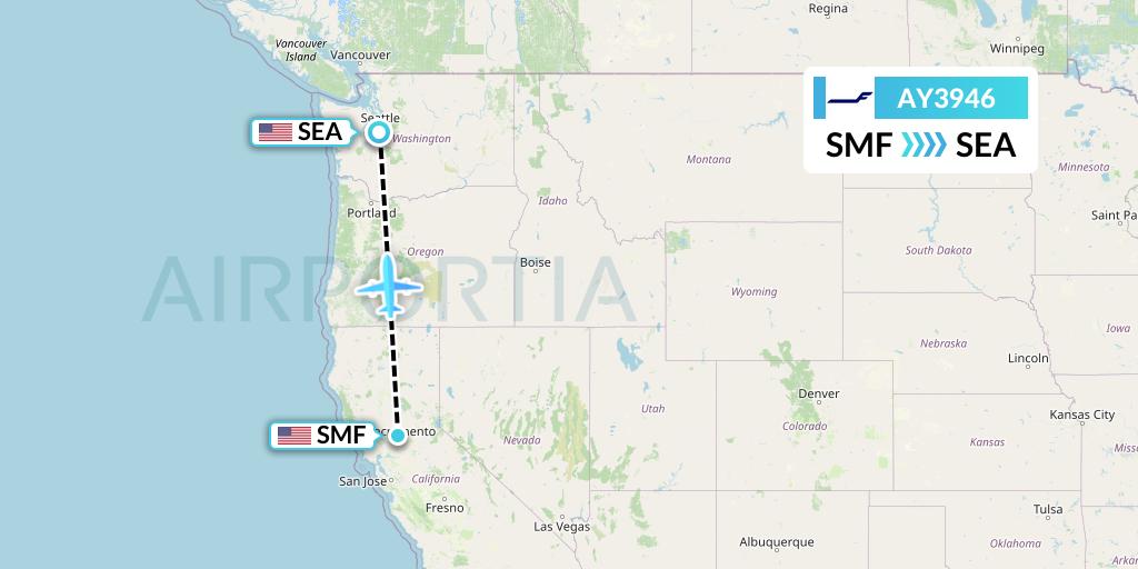 AY3946 Finnair Flight Map: Sacramento to Seattle
