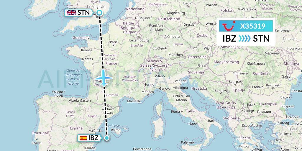 X35319 TUI fly Germany Flight Map: Ibiza to London