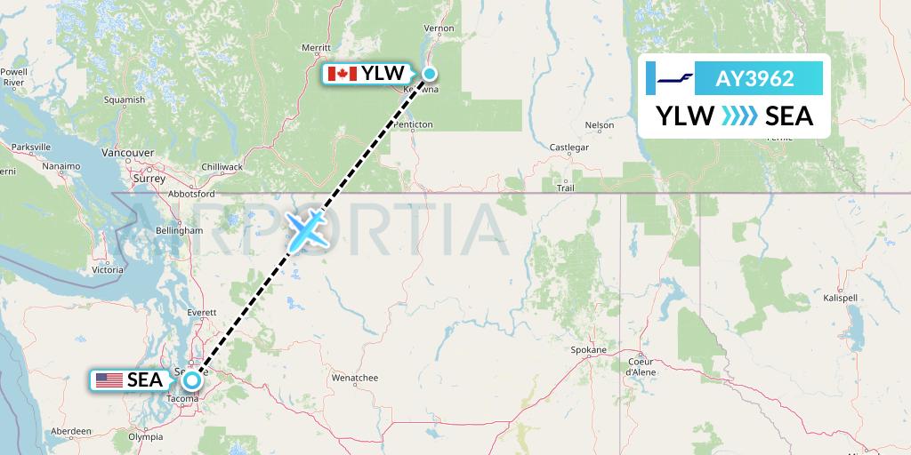 AY3962 Finnair Flight Map: Kelowna to Seattle