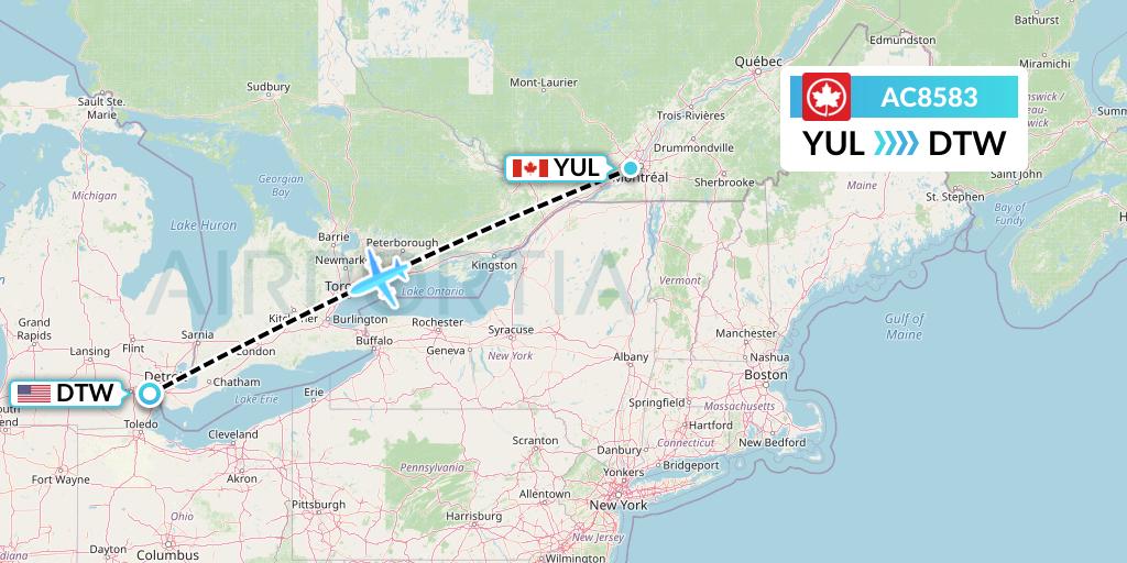 AC8583 Air Canada Flight Map: Montreal to Detroit