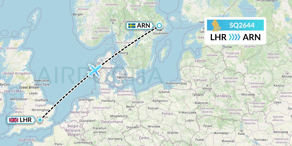 SQ2644 Singapore Airlines Flight Map: London to Stockholm