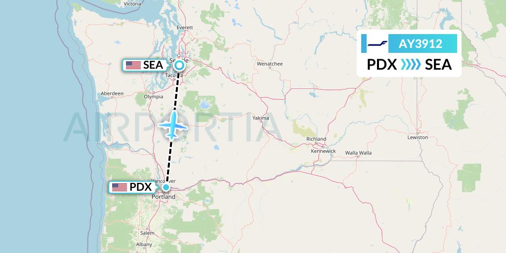 AY3912 Finnair Flight Map: Portland to Seattle