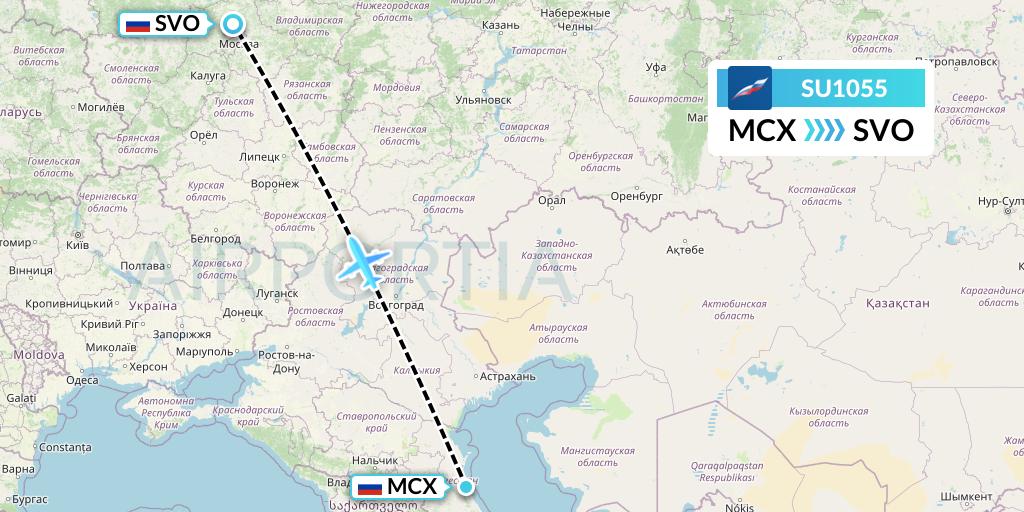 SU1055 Aeroflot Flight Map: Makhachkala to Moscow