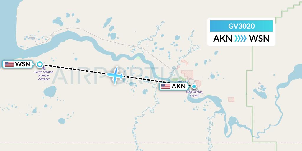 GV3020 Grant Aviation Flight Map: King Salmon to South Naknek