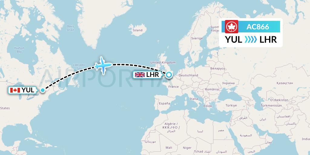 AC866 Air Canada Flight Map: Montreal to London