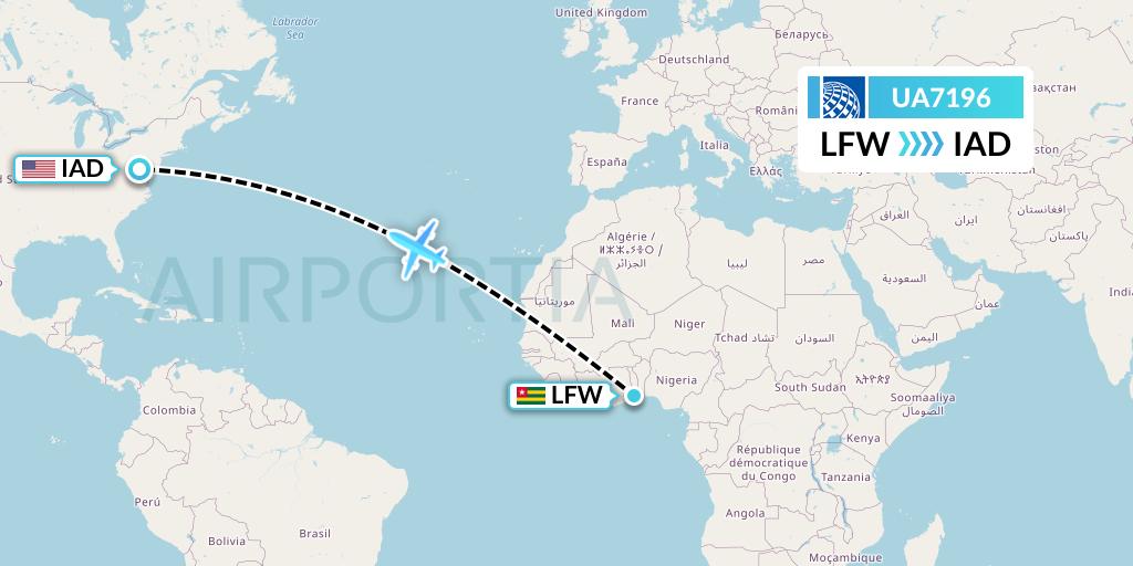 UA7196 United Airlines Flight Map: Lome to Washington