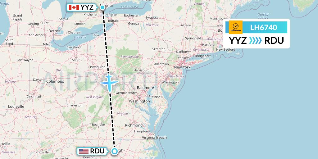 LH6740 Lufthansa Flight Map: Toronto to Raleigh-Durham