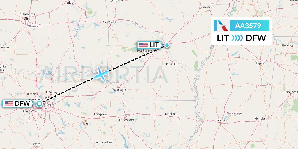 AA3579 American Airlines Flight Map: Little Rock to Dallas