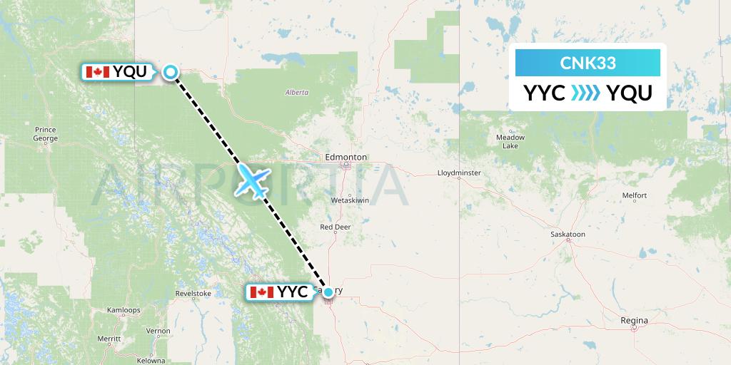 CNK33 Sunwest Aviation Flight Map: Calgary to Grande Prairie