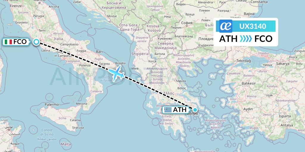 UX3140 Air Europa Flight Map: Athens to Rome