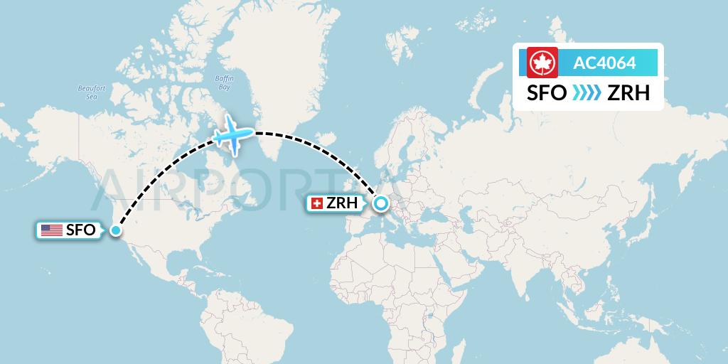 AC4064 Air Canada Flight Map: San Francisco to Zurich