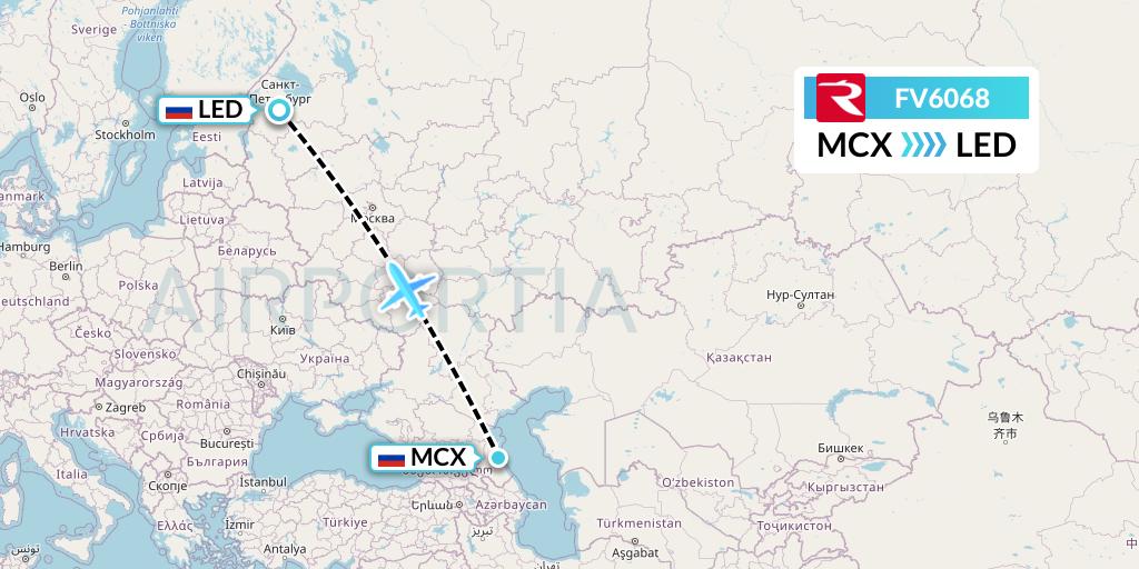 FV6068 Rossiya Flight Map: Makhachkala to St. Petersburg