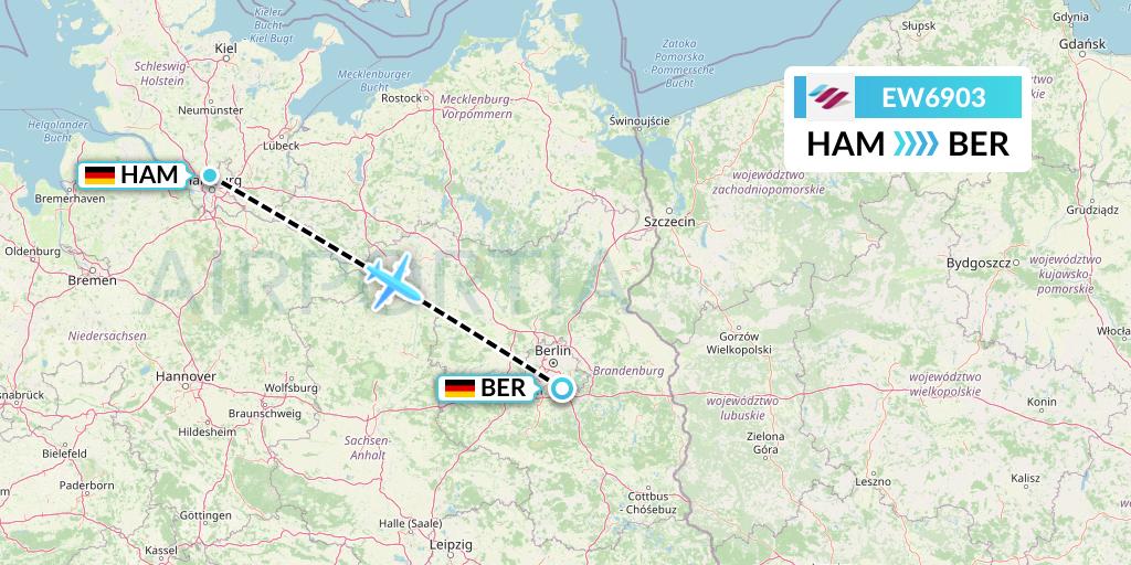 EW6903 Eurowings Flight Map: Hamburg to Berlin