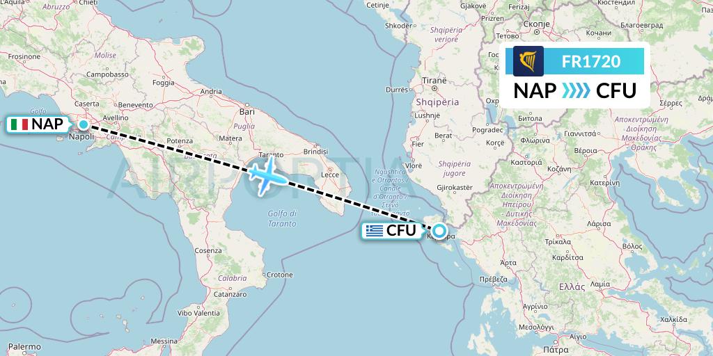 FR1720 Ryanair Flight Map: Naples to Corfu