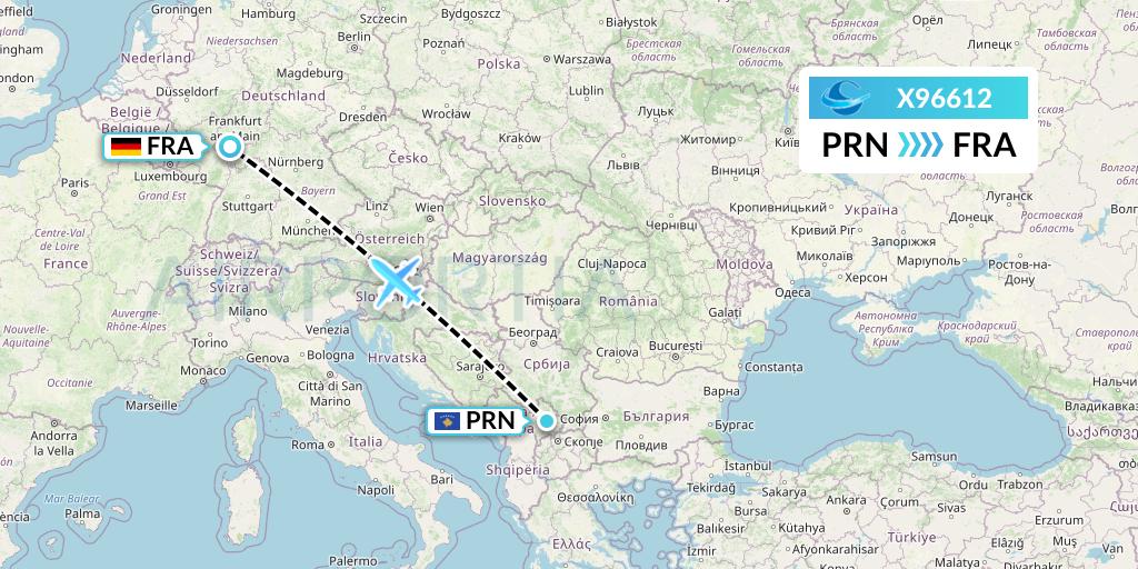 X96612 Avion Express Flight Map: Pristina to Frankfurt