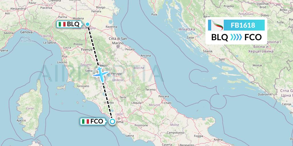 FB1618 Bulgaria Air Flight Map: Bologna to Rome