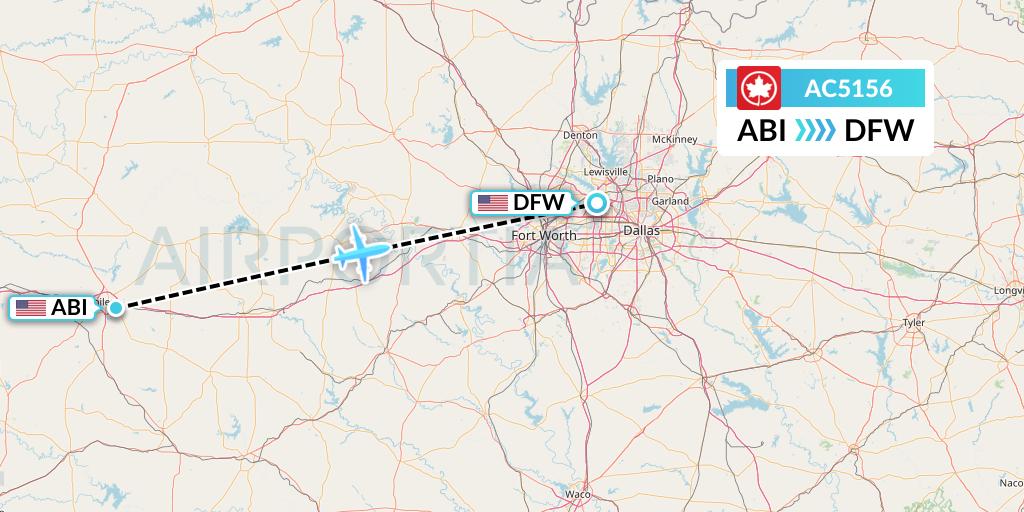 AC5156 Air Canada Flight Map: Abilene to Dallas