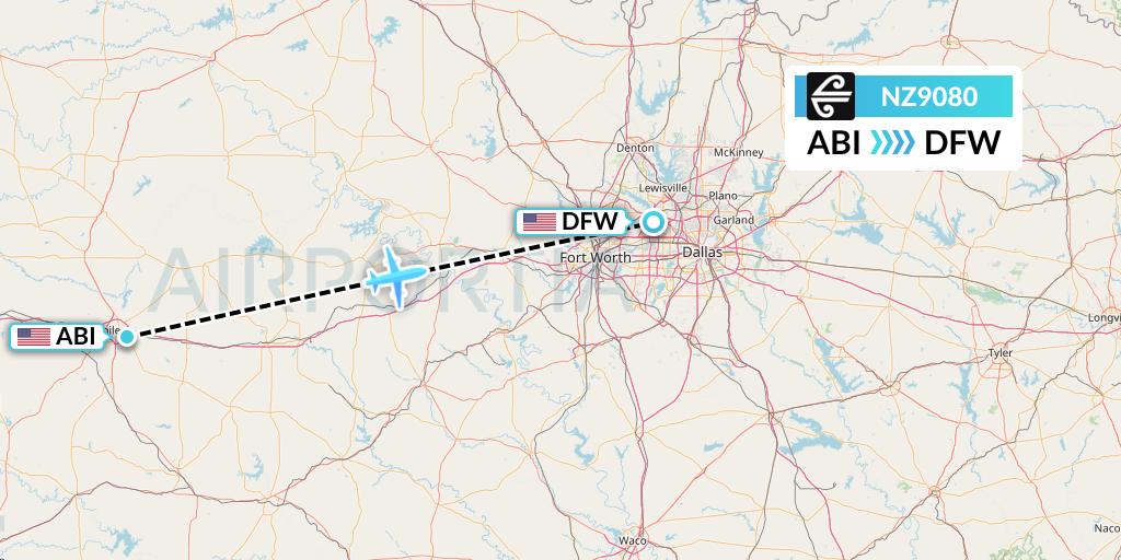 NZ9080 Air New Zealand Flight Map: Abilene to Dallas