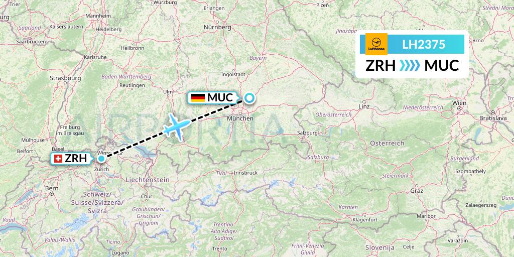LH2375 Lufthansa Flight Map: Zurich to Munich