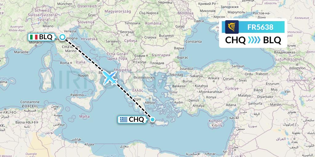 FR5638 Ryanair Flight Map: Chania to Bologna