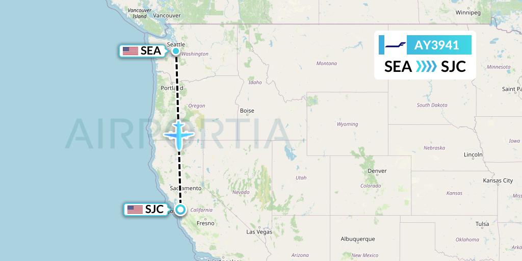 AY3941 Finnair Flight Map: Seattle to San Jose