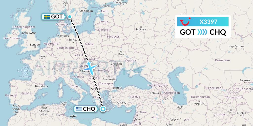 X3397 TUI fly Germany Flight Map: Gothenburg to Chania